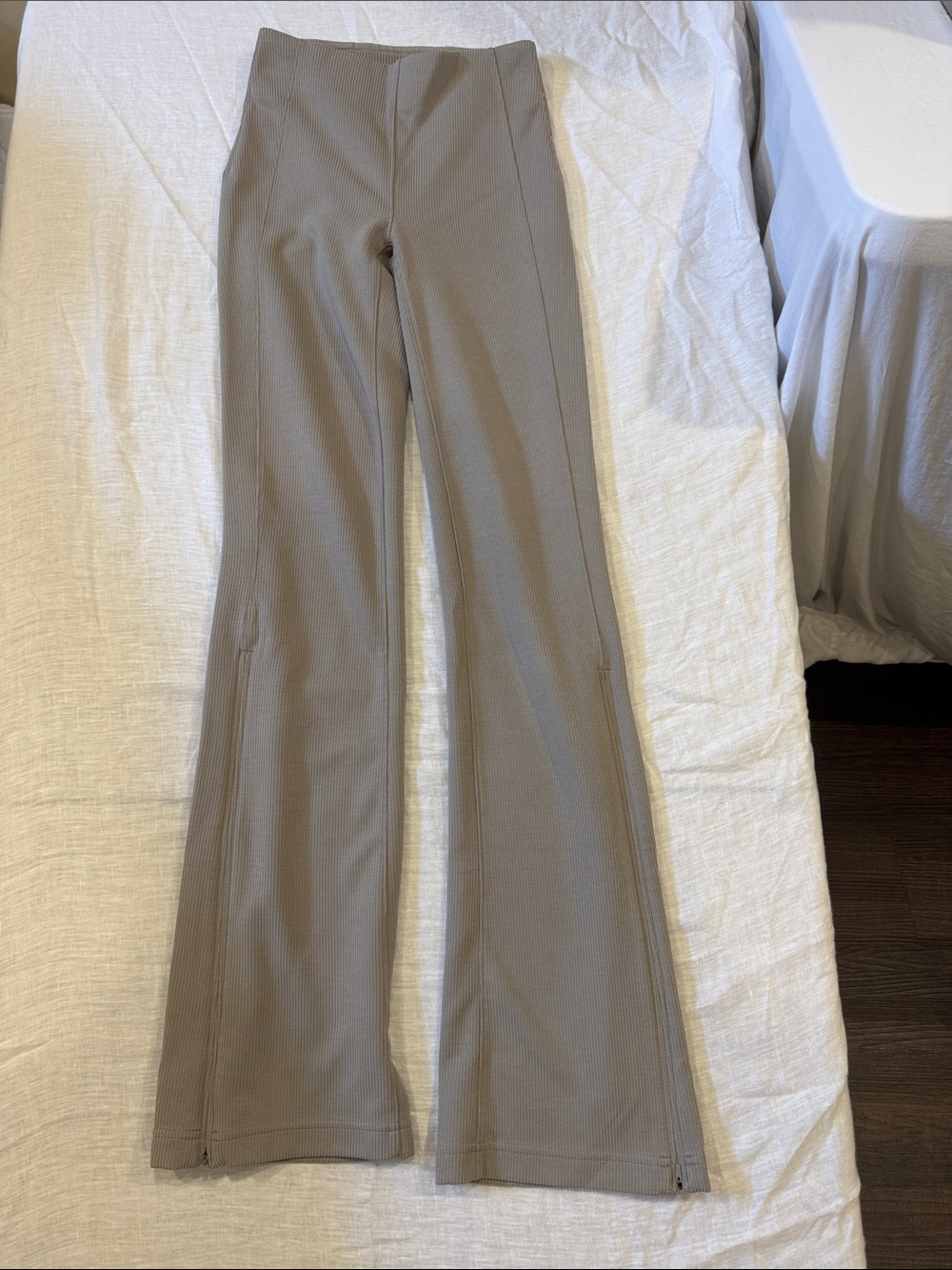 lululemon athletica Taupe Ribbed Boot-Cut Flare Pants Zip Ankle